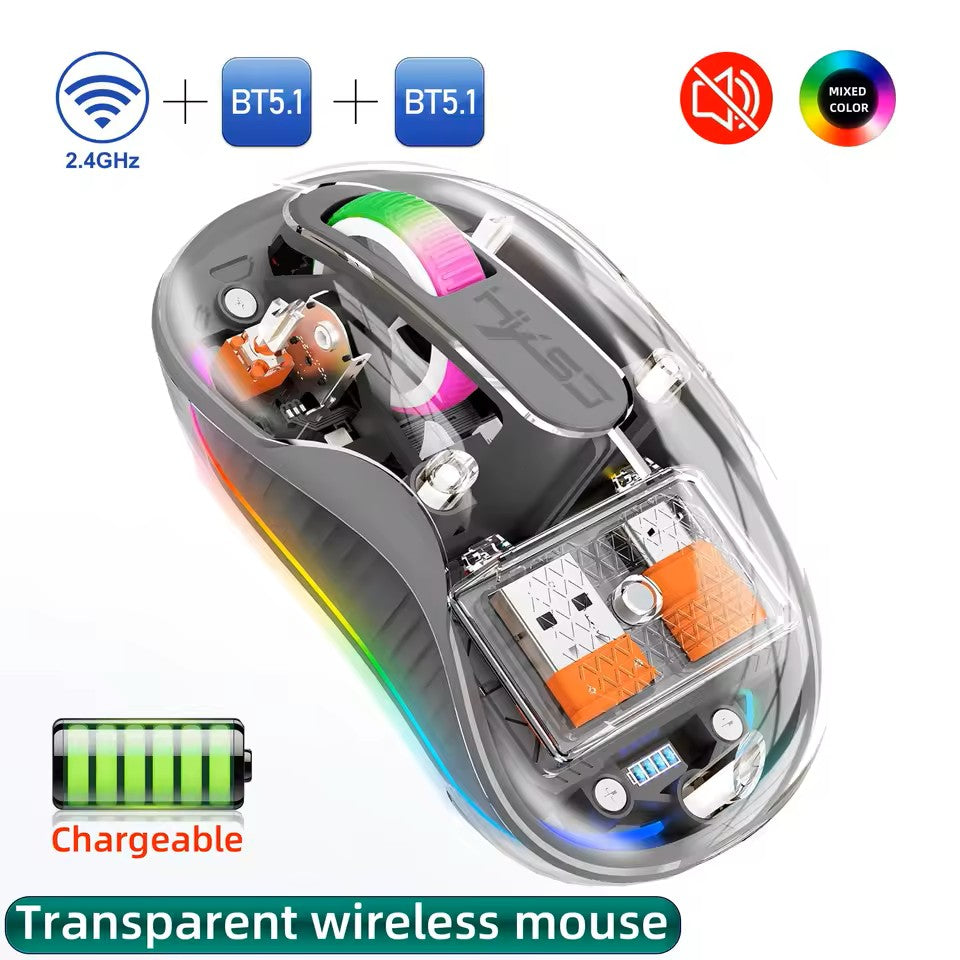 JERTECH Transparent Wireless Mouse – 2.4GHz Slim USB Optical Mouse | Clear Acrylic Design