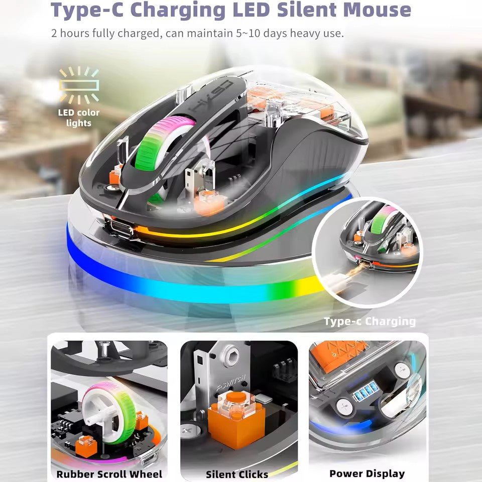 JERTECH Transparent Wireless Mouse – 2.4GHz Slim USB Optical Mouse | Clear Acrylic Design