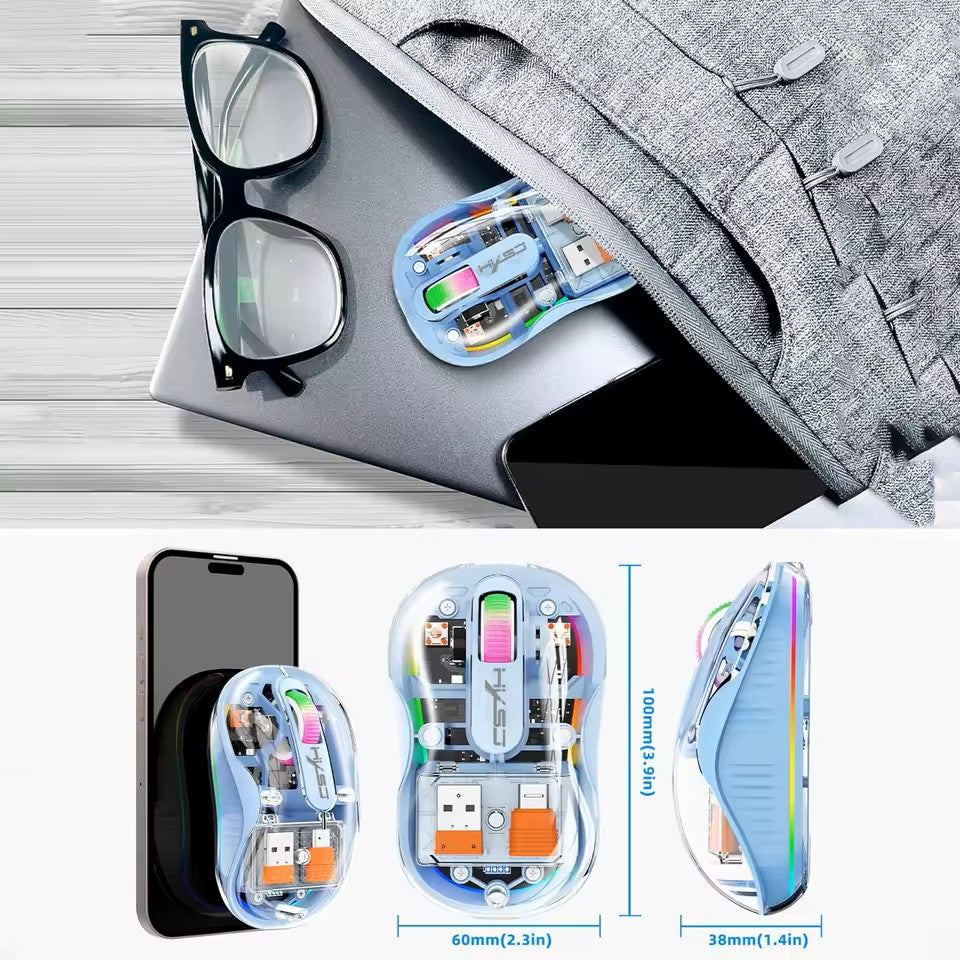 JERTECH Transparent Wireless Mouse – 2.4GHz Slim USB Optical Mouse | Clear Acrylic Design