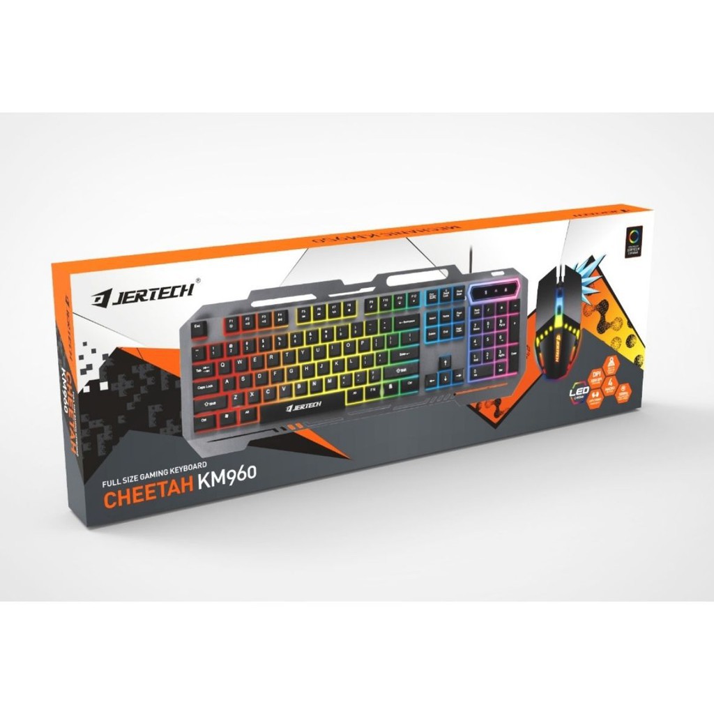 JERTECH Cheetah Full Size Gaming Keyboard + Mouse – RGB Wired Mechanical Feel Combo