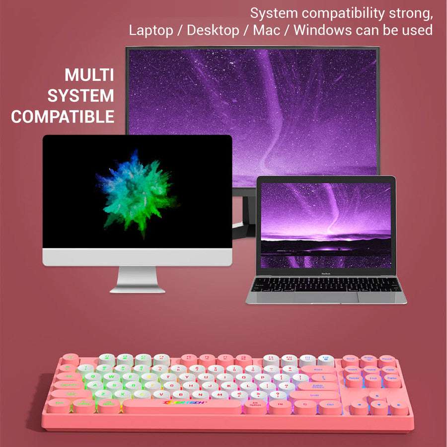 JERTECH Punk Multimedia Keyboard – USB Wired Retro-Style Keyboard with Round Keycaps