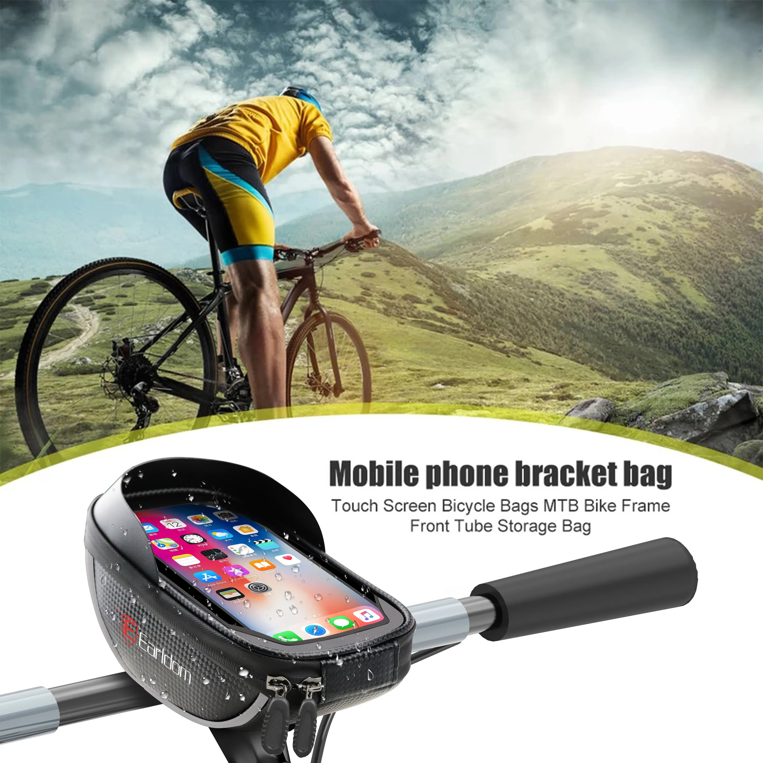 Waterproof Bike Handlebar Bag – Phone Mount & Storage Pouch for Cycling, MTB & E-Bikes | Touchscreen Phone Holder