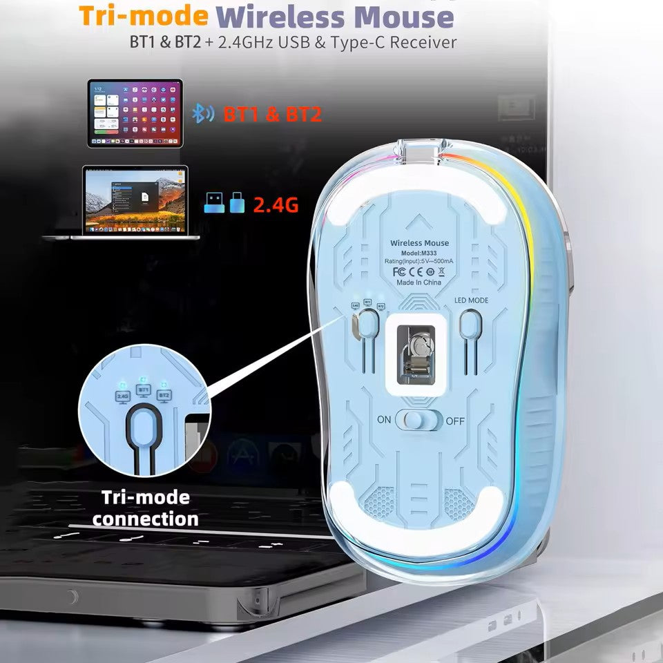 JERTECH Transparent Wireless Mouse – 2.4GHz Slim USB Optical Mouse | Clear Acrylic Design