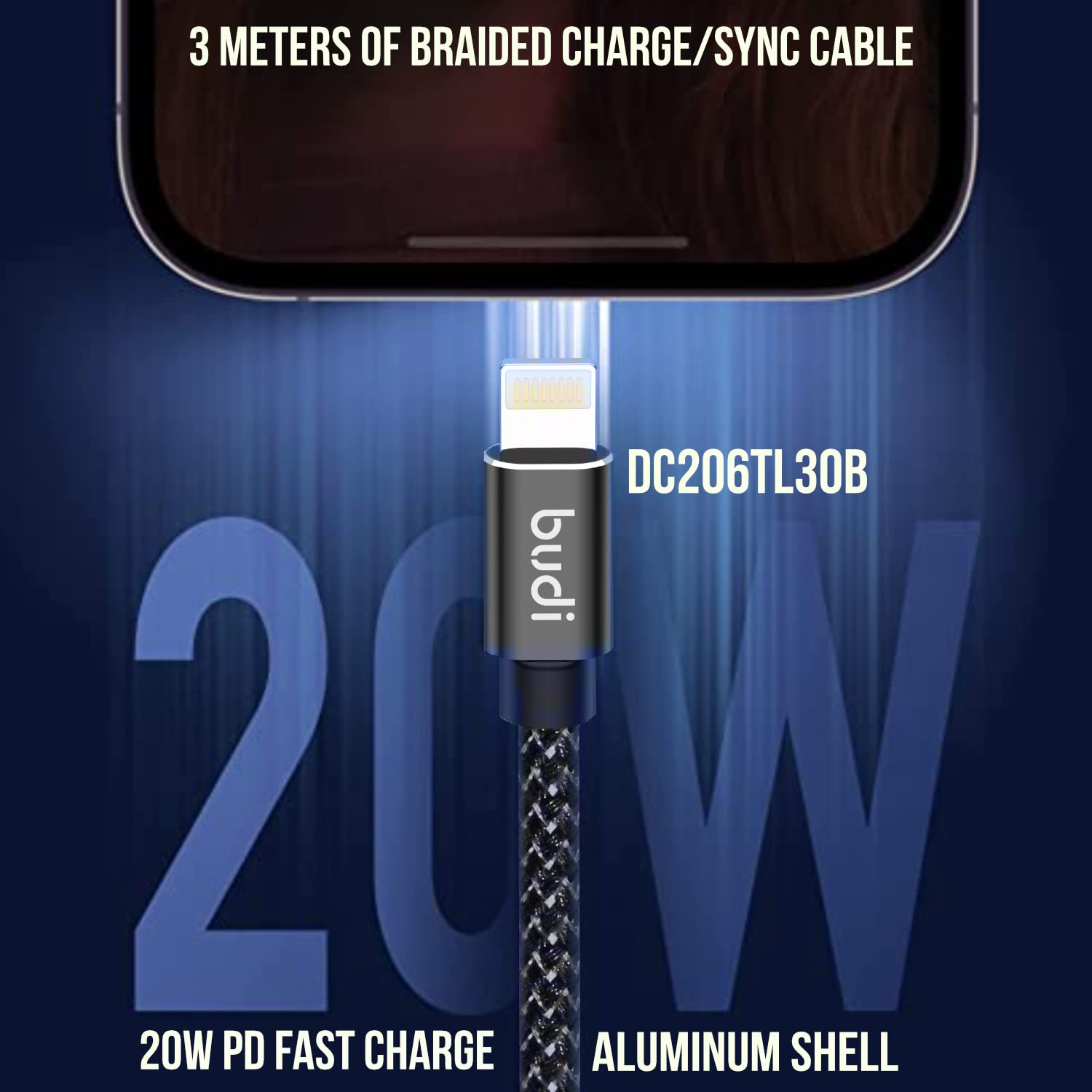 High-Speed 27W USB-C to 8-Pin 3M Cable – Charge & Sync for iOS Devices