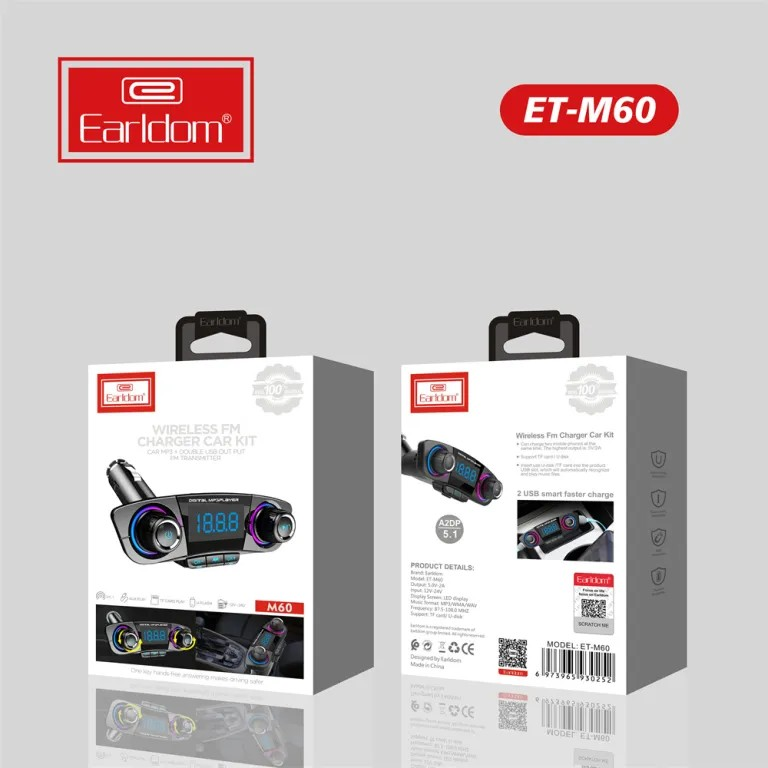 All-in-One Bluetooth FM Transmitter Car Charger – Wireless Audio Adapter with Dual USB Fast Charging