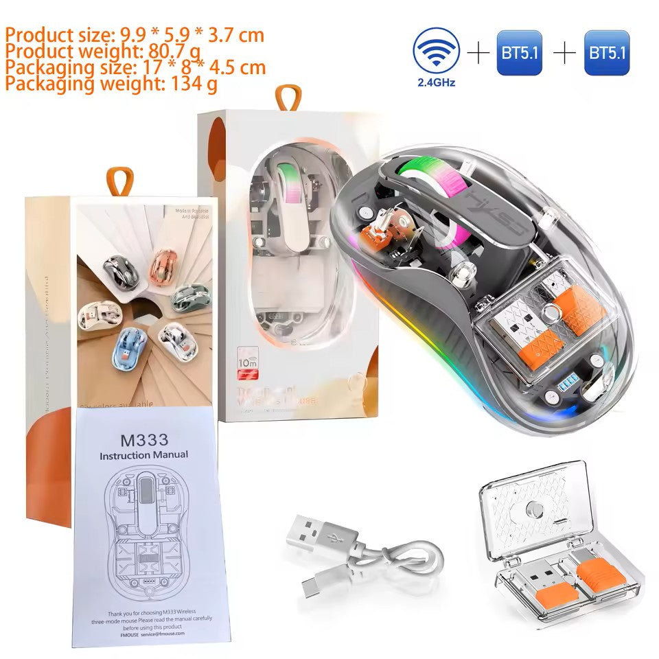 JERTECH Transparent Wireless Mouse – 2.4GHz Slim USB Optical Mouse | Clear Acrylic Design