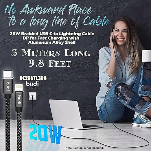 High-Speed 27W USB-C to 8-Pin 3M Cable – Charge & Sync for iOS Devices