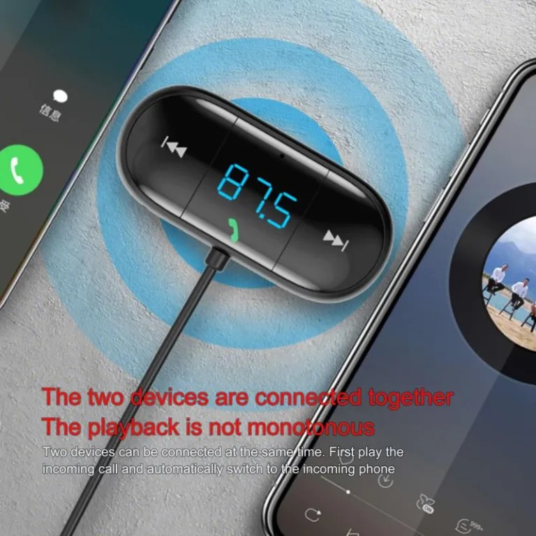 Universal USB Car Audio Kit – FM Transmitter, Wireless Music Player & Dual USB Charger for Vehicles