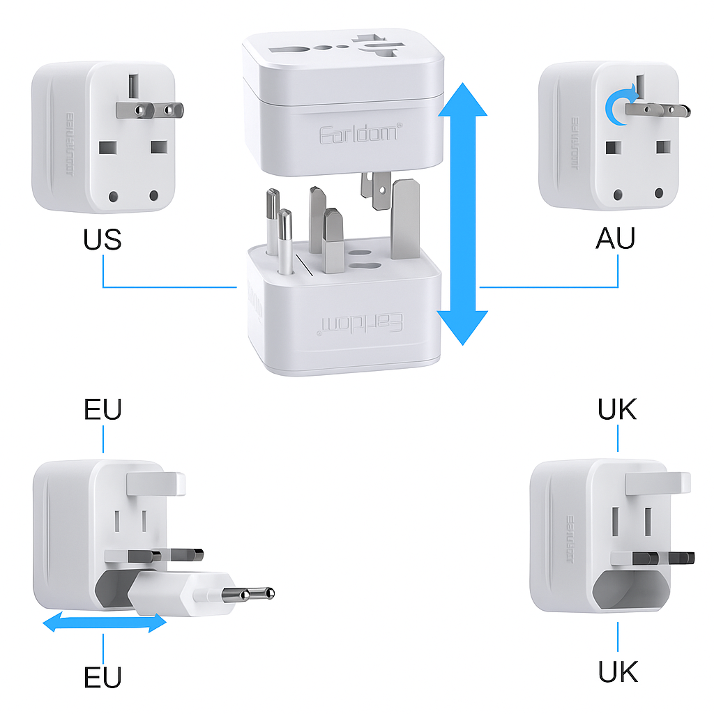 Universal Worldwide Travel Adapter – EU/UK/US/AU Plugs, 1500W