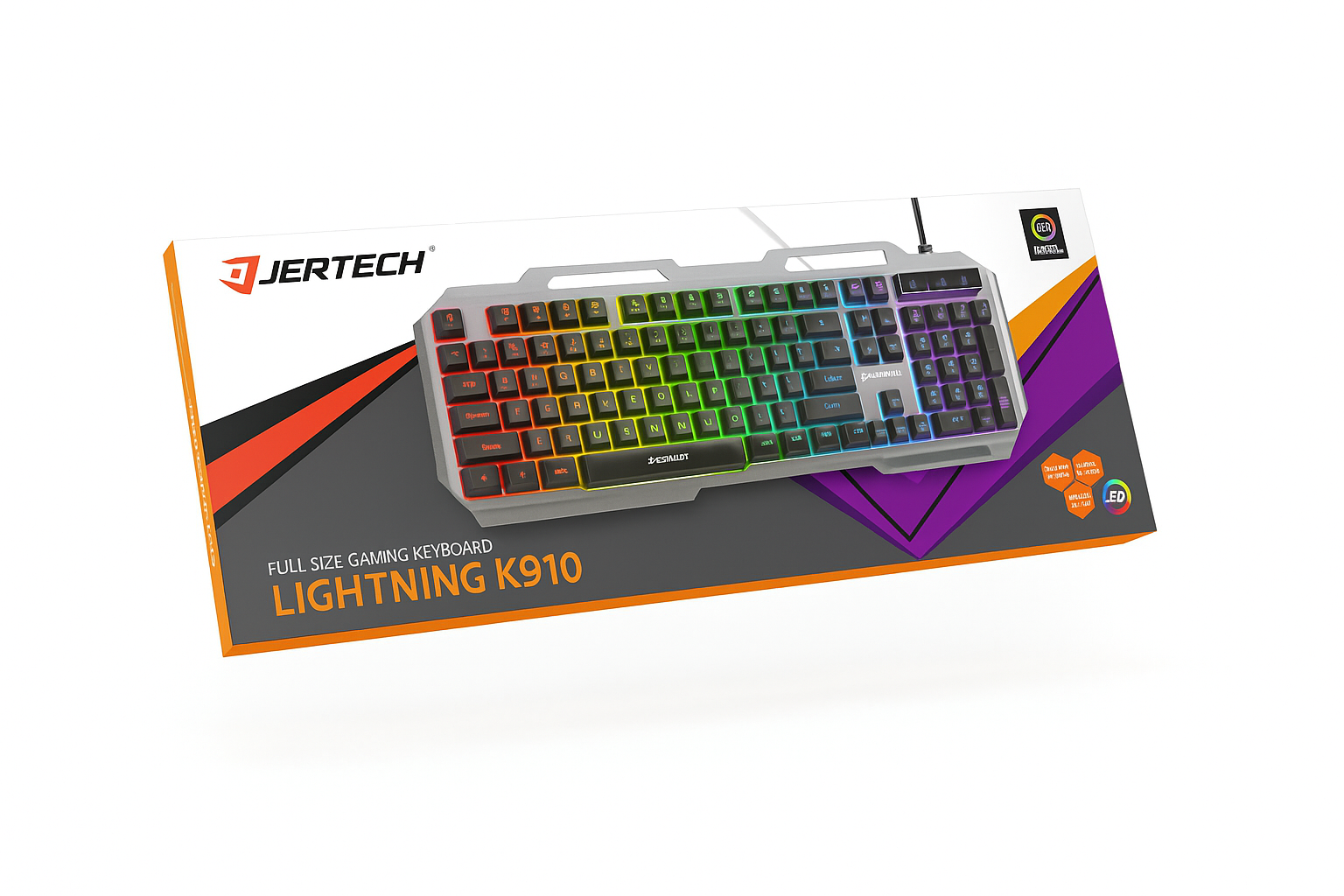JERTECH Lightning Full Size Gaming Keyboard – RGB Wired USB Mechanical Feel