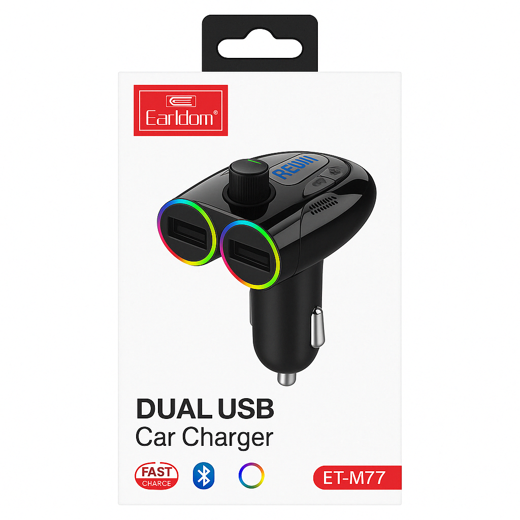 Wireless Car Kit with Dual USB – Bluetooth FM Transmitter in Spacecraft Design Fast Charging & Music Streaming