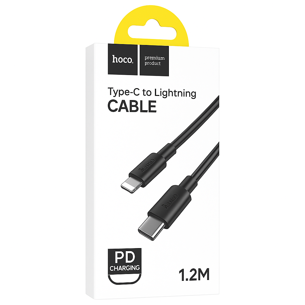Hoco Type-C to 8-Pin Fast Charging Cable Black – 20W PD Quick Charge Data Cable for iPhone, iPad, and Apple Devices