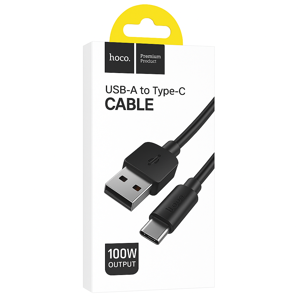 Hoco USB-A to USB-C Fast Charging Cable – 100W PD Power Delivery Data Cable for Laptops, Phones & Tablets