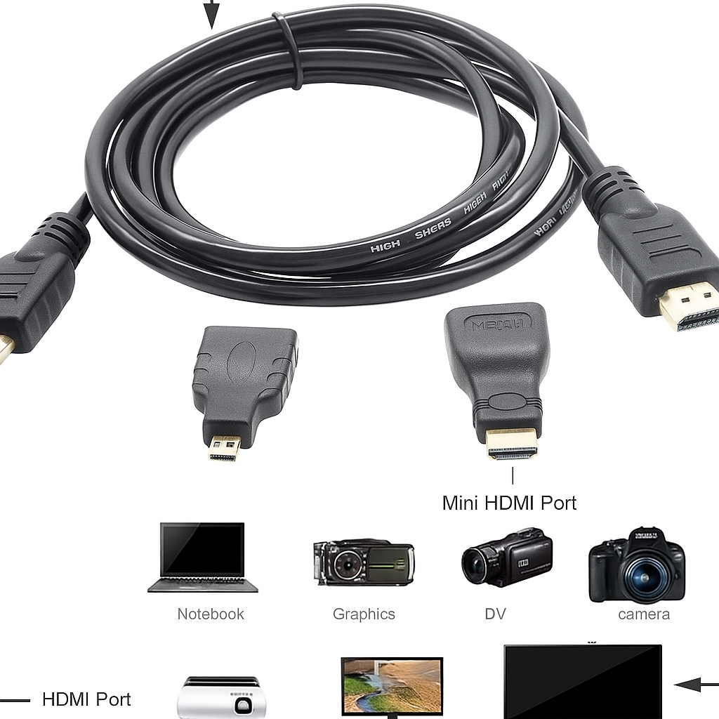 3-in-1 HDTV Cable – HDMI to Mini & Micro HDMI Video Adapter (Type A to C/D)