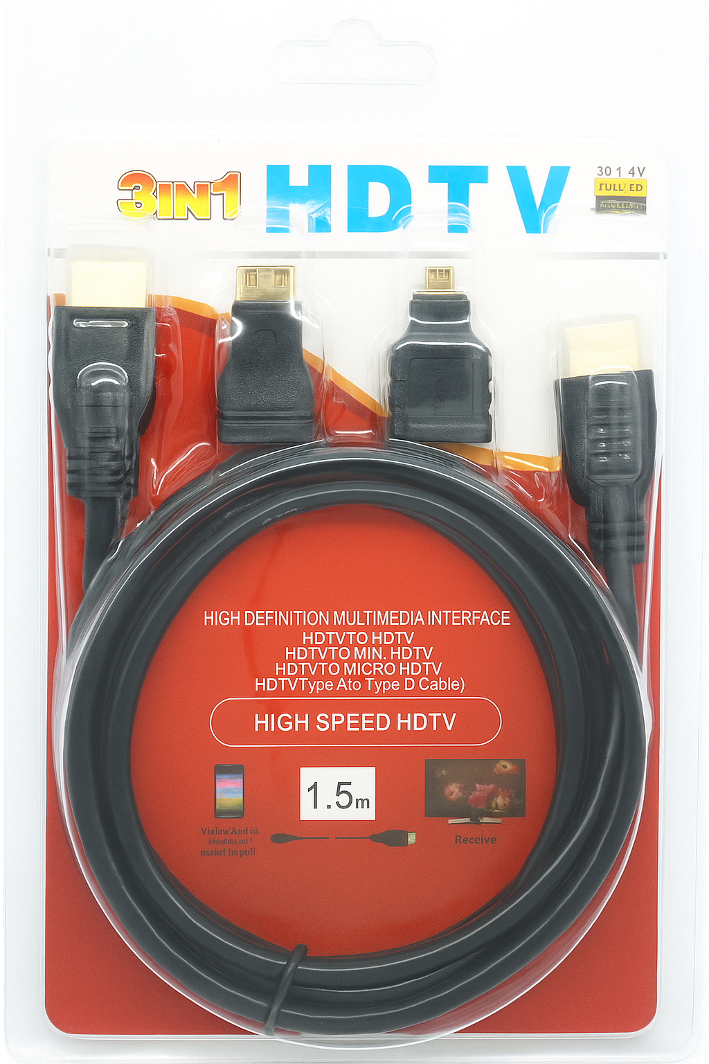 3-in-1 HDTV Cable – HDMI to Mini & Micro HDMI Video Adapter (Type A to C/D)