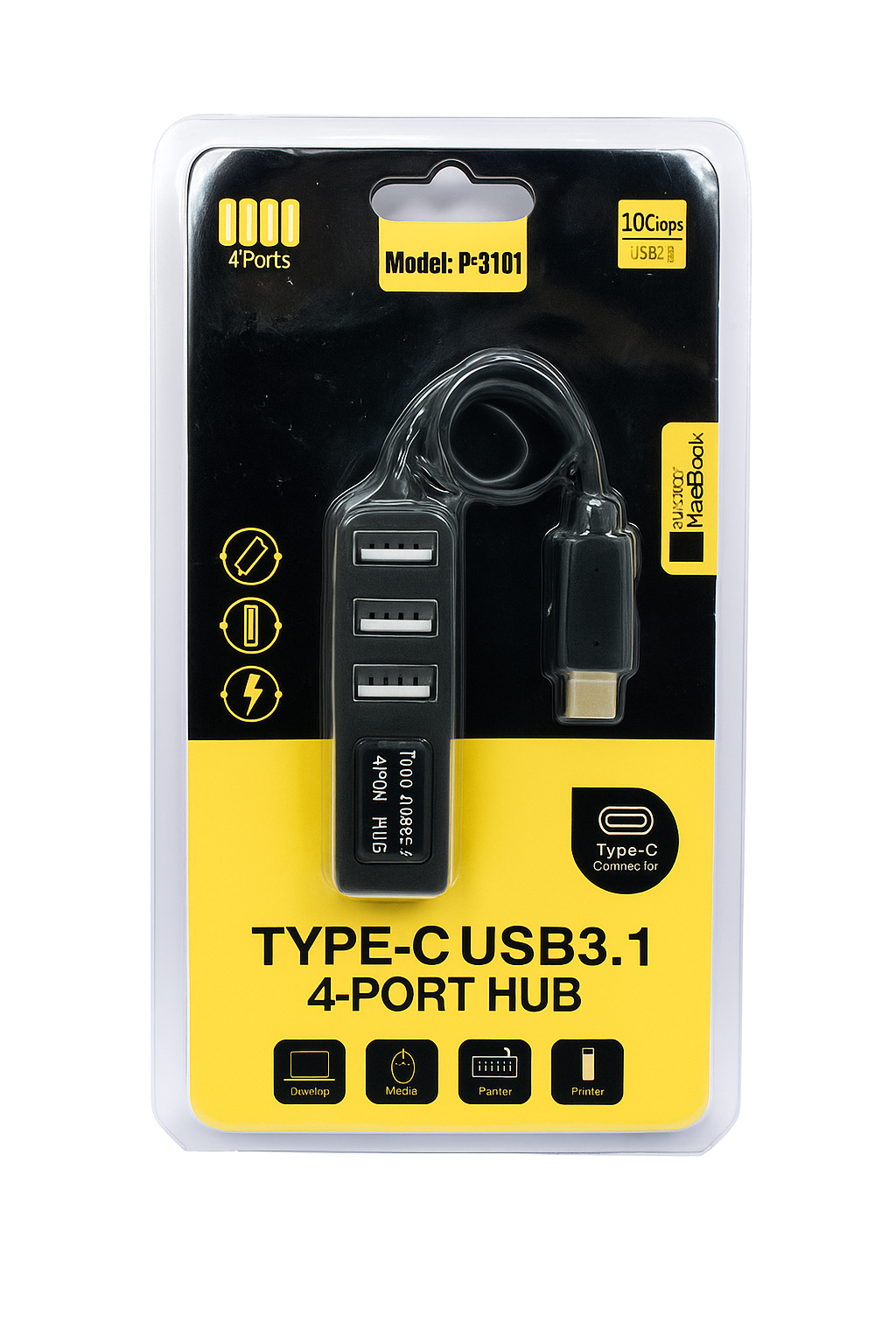 Type-C USB 3.1 4-Port Hub – Ultra-Thin 10Gbps Data Expansion Adapter