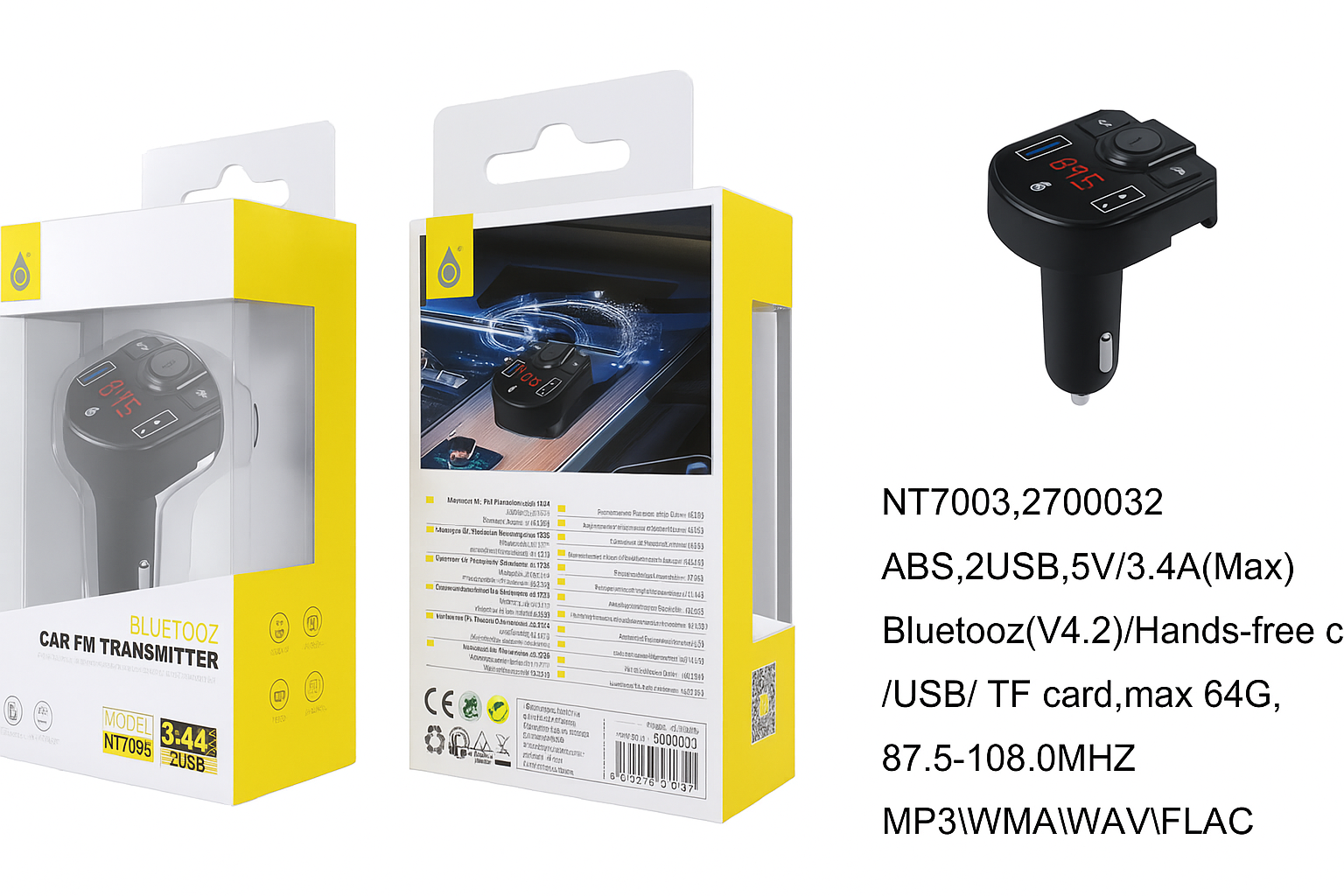 BTS FM Car Transmitter & Dual USB Charger – 3.1A Max, DC12–24V Input