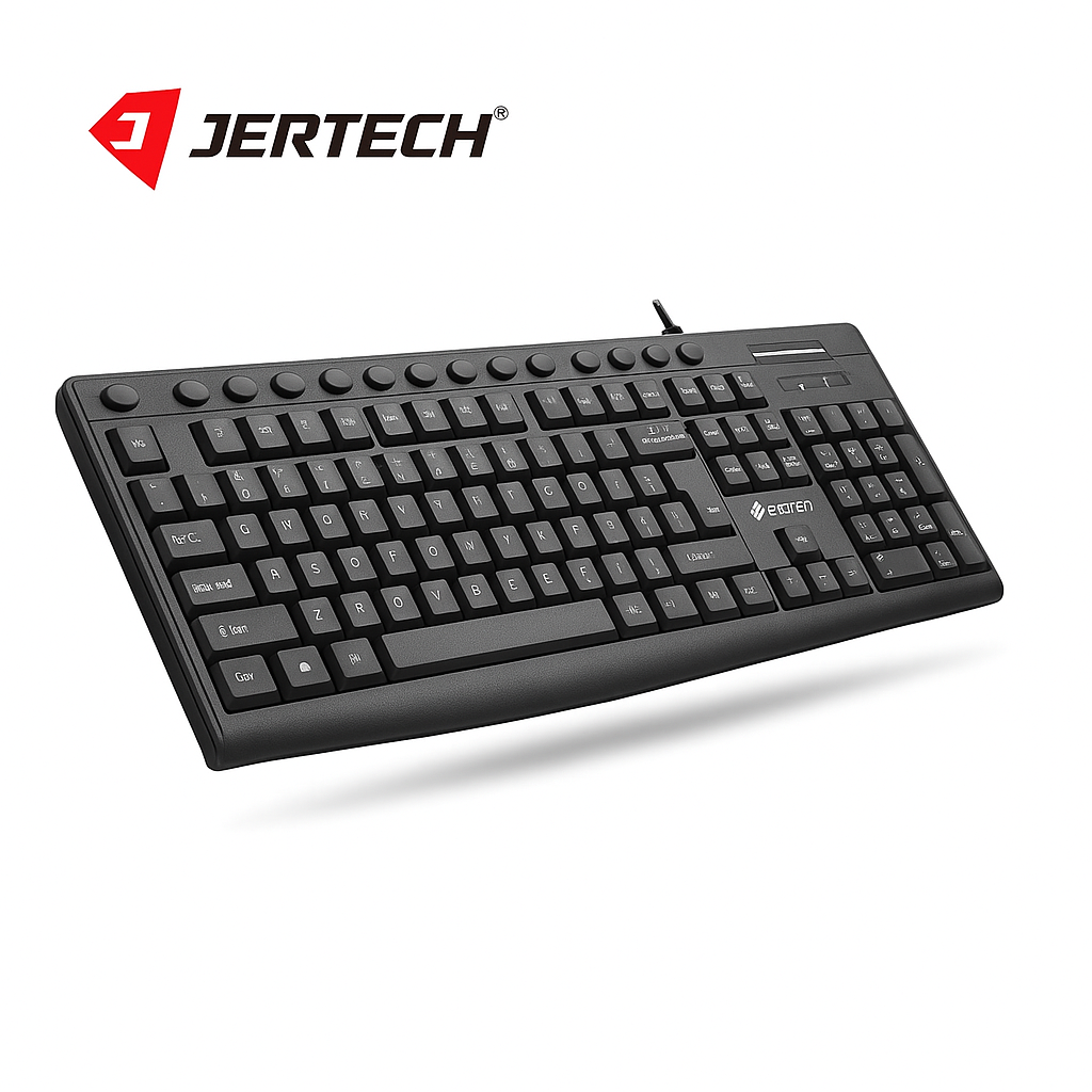 JERTECH Multimedia Wired Keyboard – Ergonomic, Quiet-Touch USB Keyboard | Plug & Play for Office & Home Use