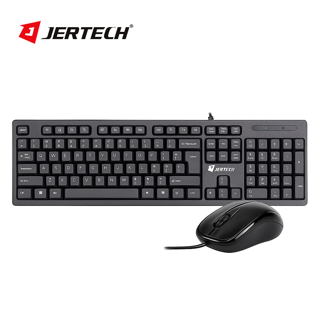 JERTECH Wired Keyboard & Mouse Combo – USB Plug & Play Set | Quiet & Ergonomic Design