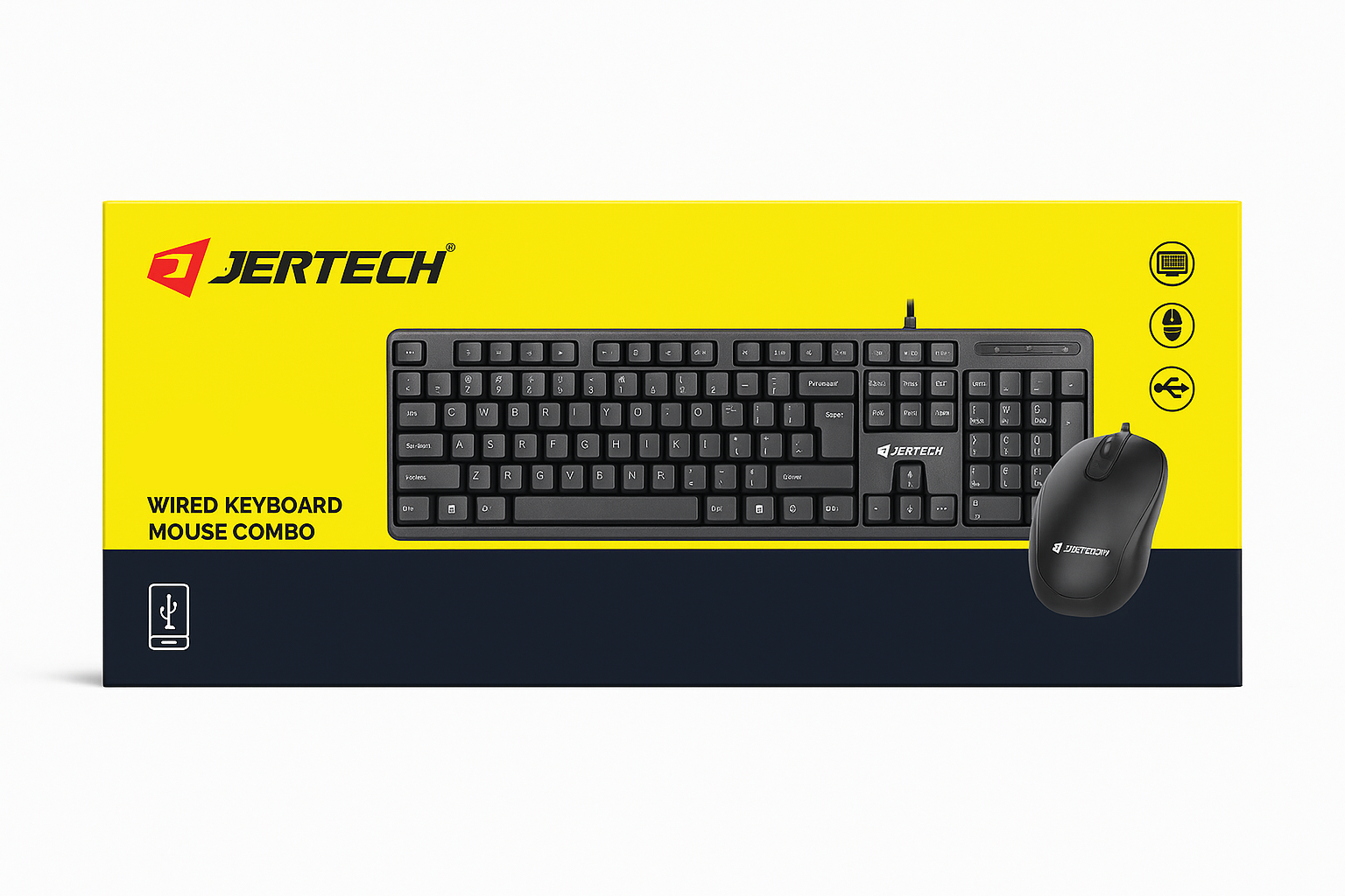 JERTECH Wired Keyboard & Mouse Combo – USB Plug & Play Set | Quiet & Ergonomic Design