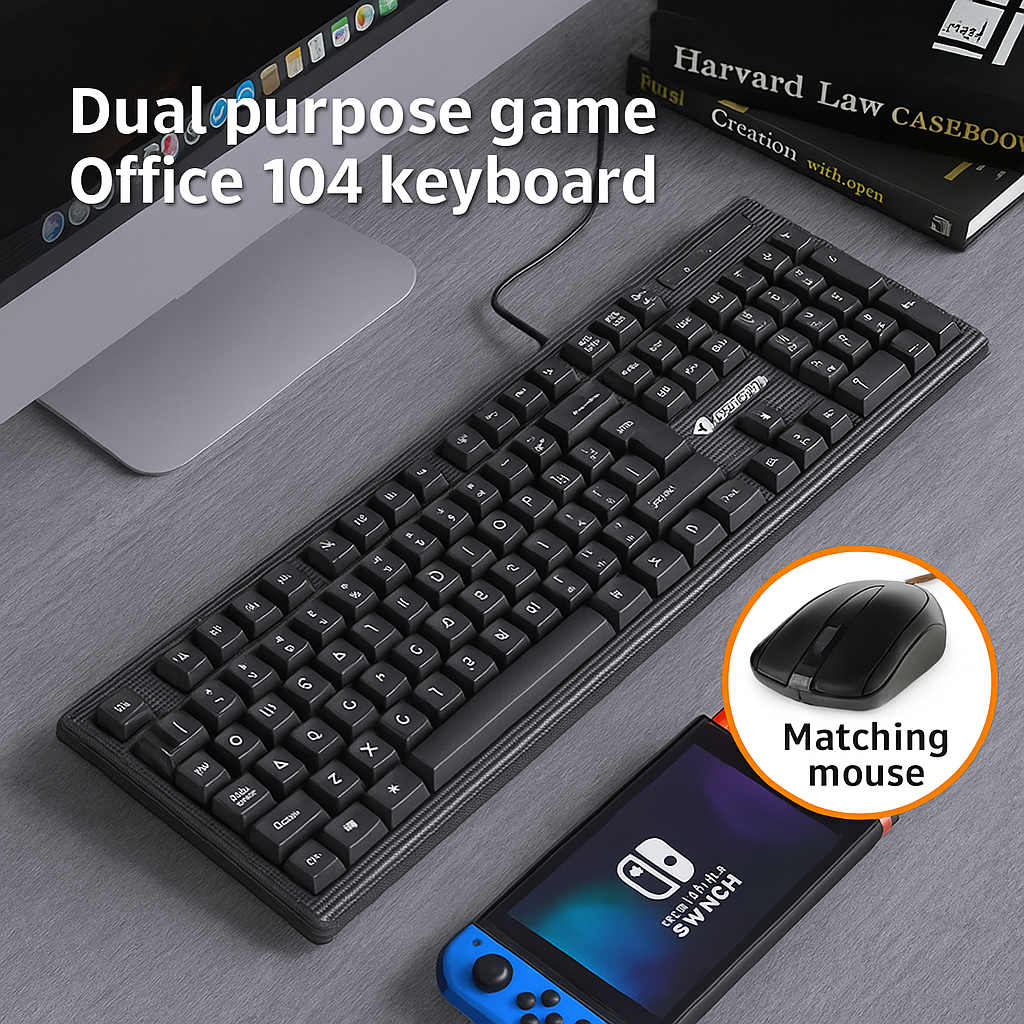 JERTECH Wired Keyboard & Mouse Combo – USB Plug & Play Set | Quiet & Ergonomic Design