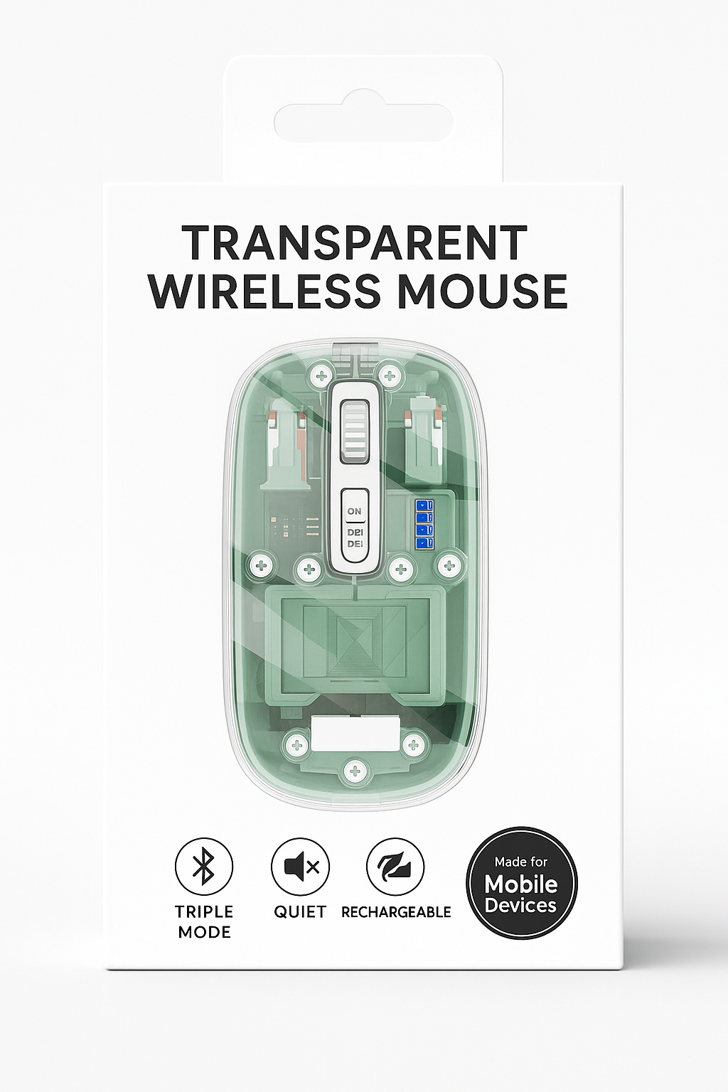 JERTECH Transparent Wireless Mouse – 2.4GHz USB Optical Mouse | Sleek Lightweight Design