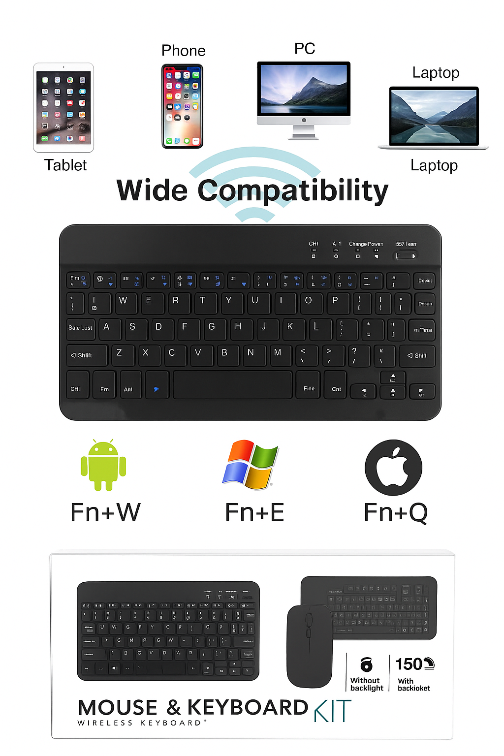 JERTECH Mouse & Keyboard Kit – 2.4GHz Wireless USB Combo | Compact Multimedia Set