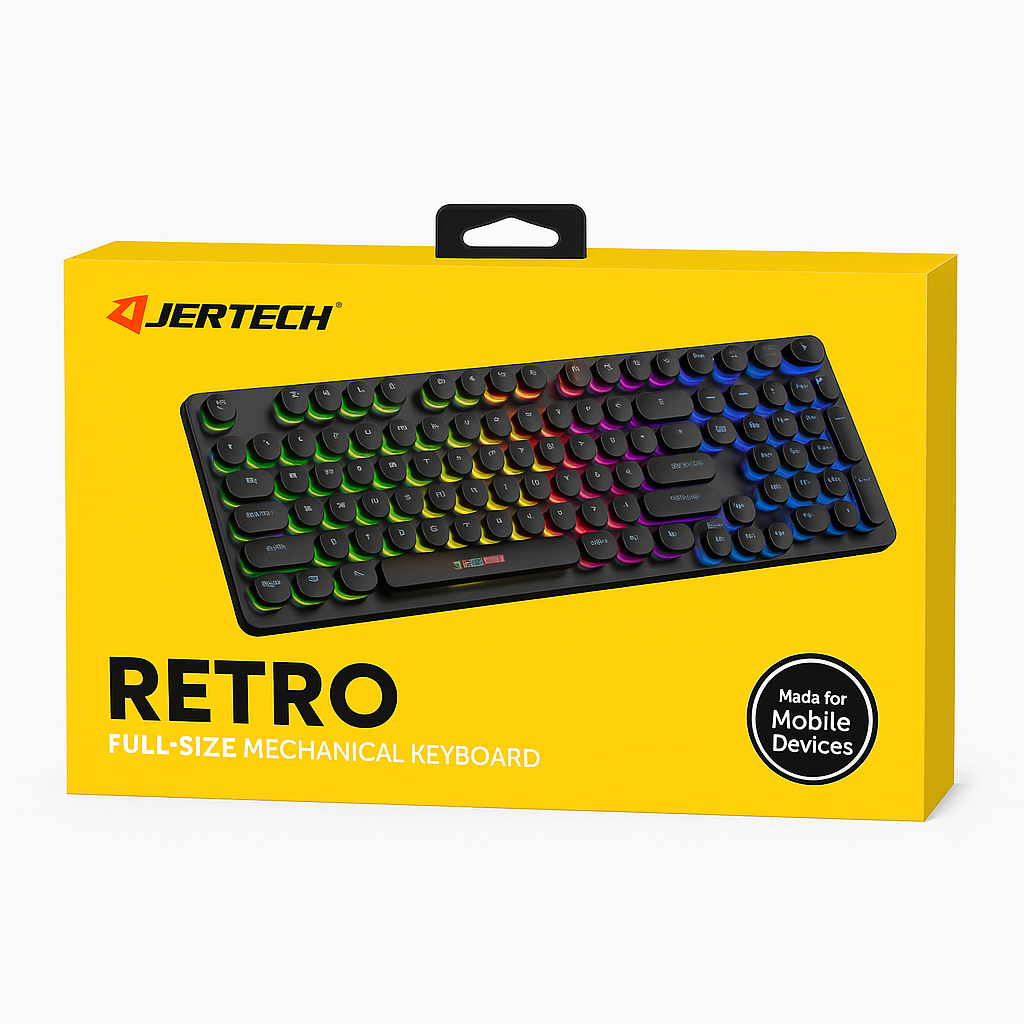JERTECH Punk Multimedia Keyboard – USB Wired Retro-Style Keyboard with Round Keycaps