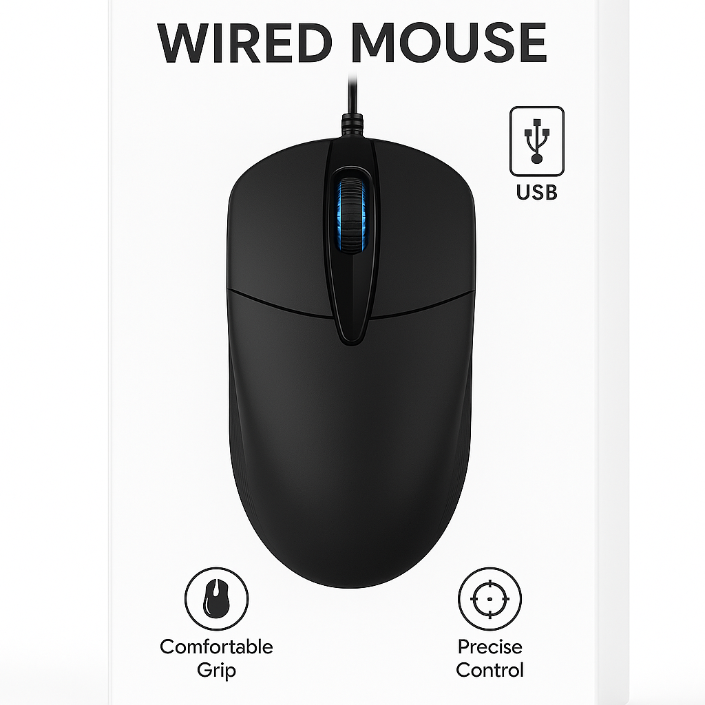 JERTECH Optical Mouse with Blue-Sensor – High-Precision USB Wired Mouse for Office & Everyday Use