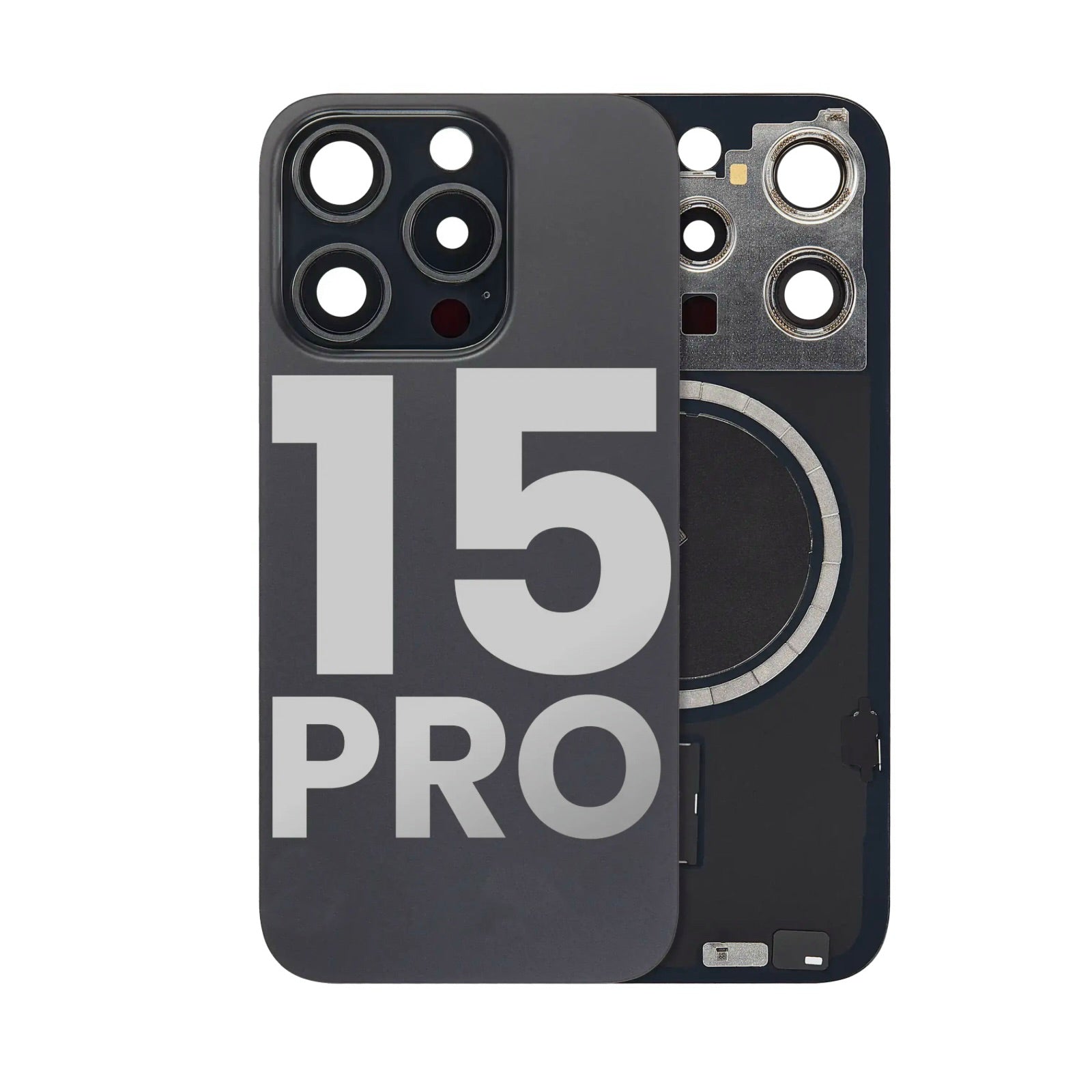 Titanium Black Back Glass with Steel Plate & MagSafe Magnet Pre-Installed Compatible for iPhone 15 Pro – OEM-Compatible Rear Housing Replacement | A2848 A3101 A3104