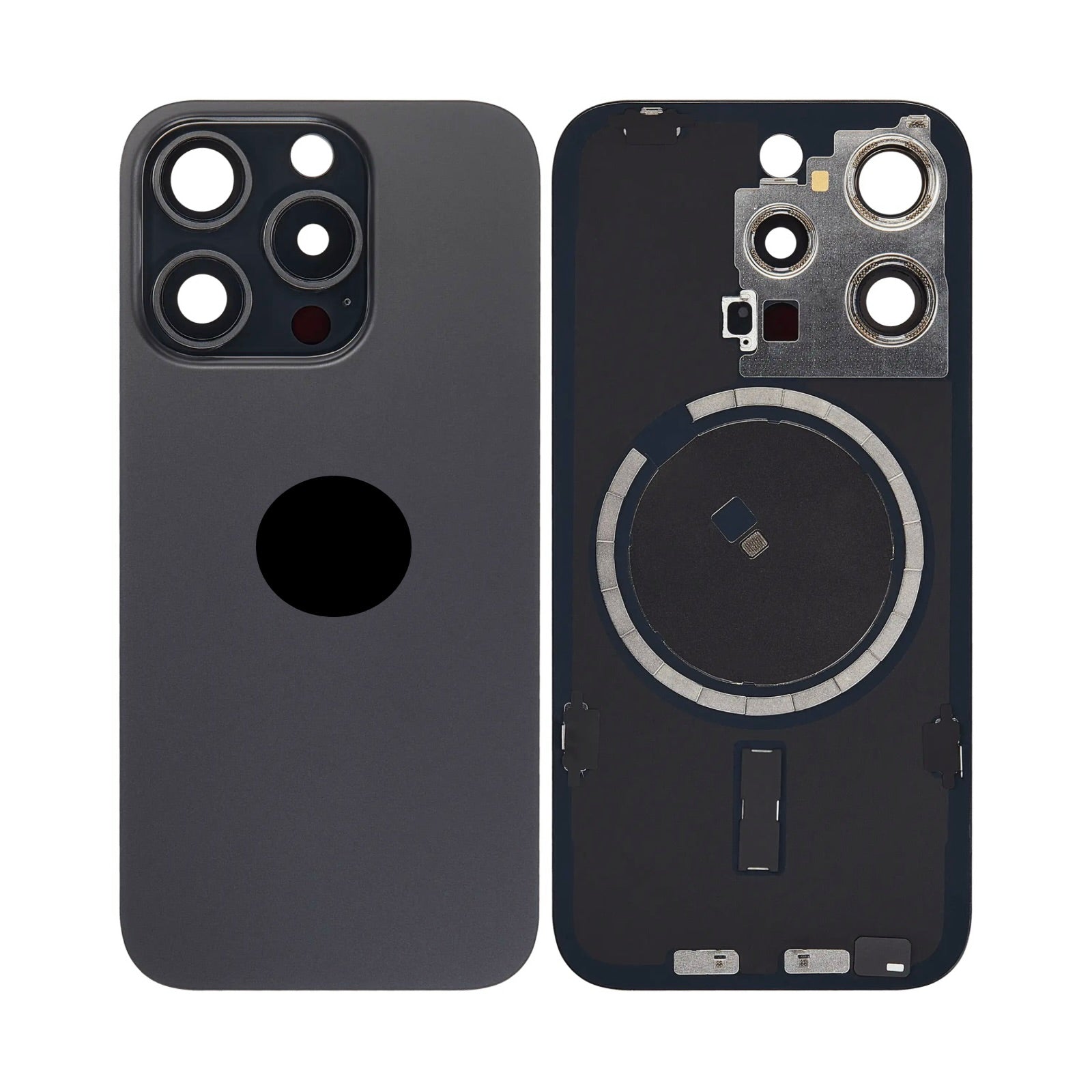 Titanium Black Back Glass with Steel Plate & MagSafe Magnet Pre-Installed Compatible for iPhone 15 Pro – OEM-Compatible Rear Housing Replacement | A2848 A3101 A3104