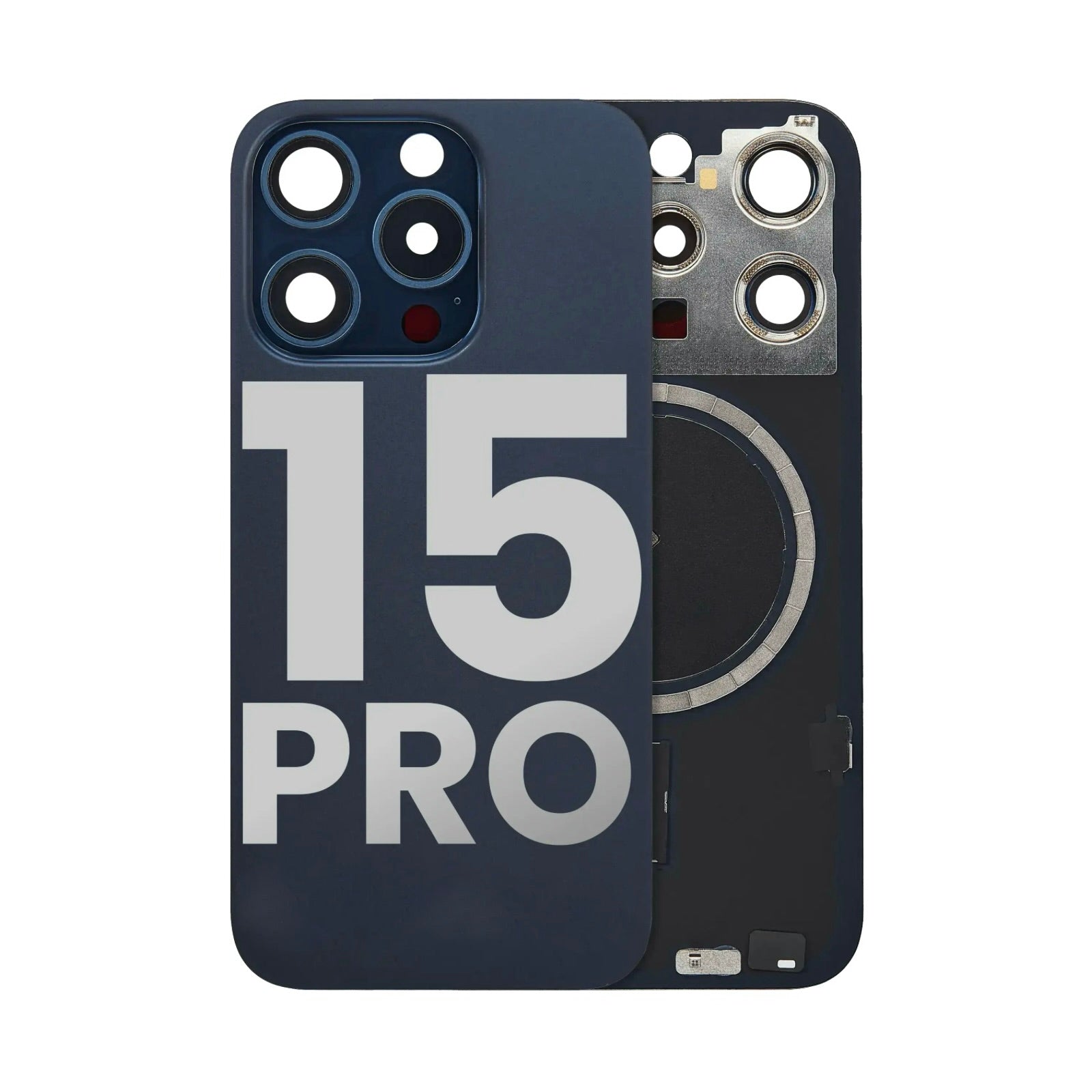 Titanium Blue Back Glass with Steel Plate & MagSafe Magnet Pre-Installed Compatible for iPhone 15 Pro – OEM-Compatible Rear Housing Replacement | A2848 A3101 A3104