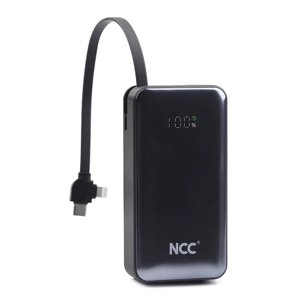 NCC 10000mAh Ultra Compact Fast Charging Power Bank | Built-In Cables