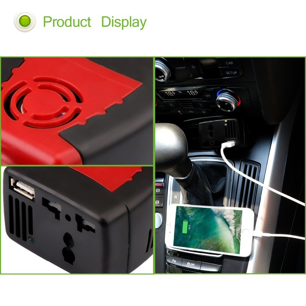 150W Car Power Inverter – 12V DC to 110V/220V AC + USB Output