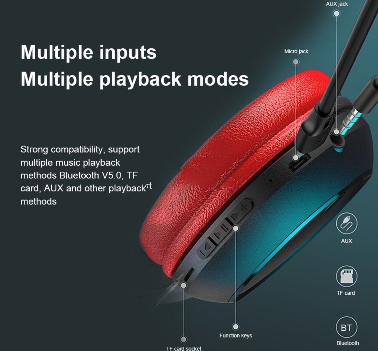 WK M8 Bluetooth 5.0 Headphones – Wireless/Wired, TF Card, Bass Boost & Long Battery