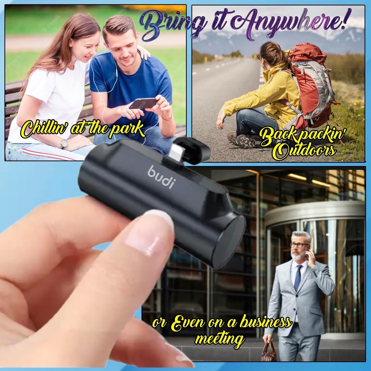 5000mAh Mini Power Bank – Fast Charge Portable Battery with Built-in 8-Pin Connector & Kickstand – Compact Travel Charger for Mobile Devices – Black