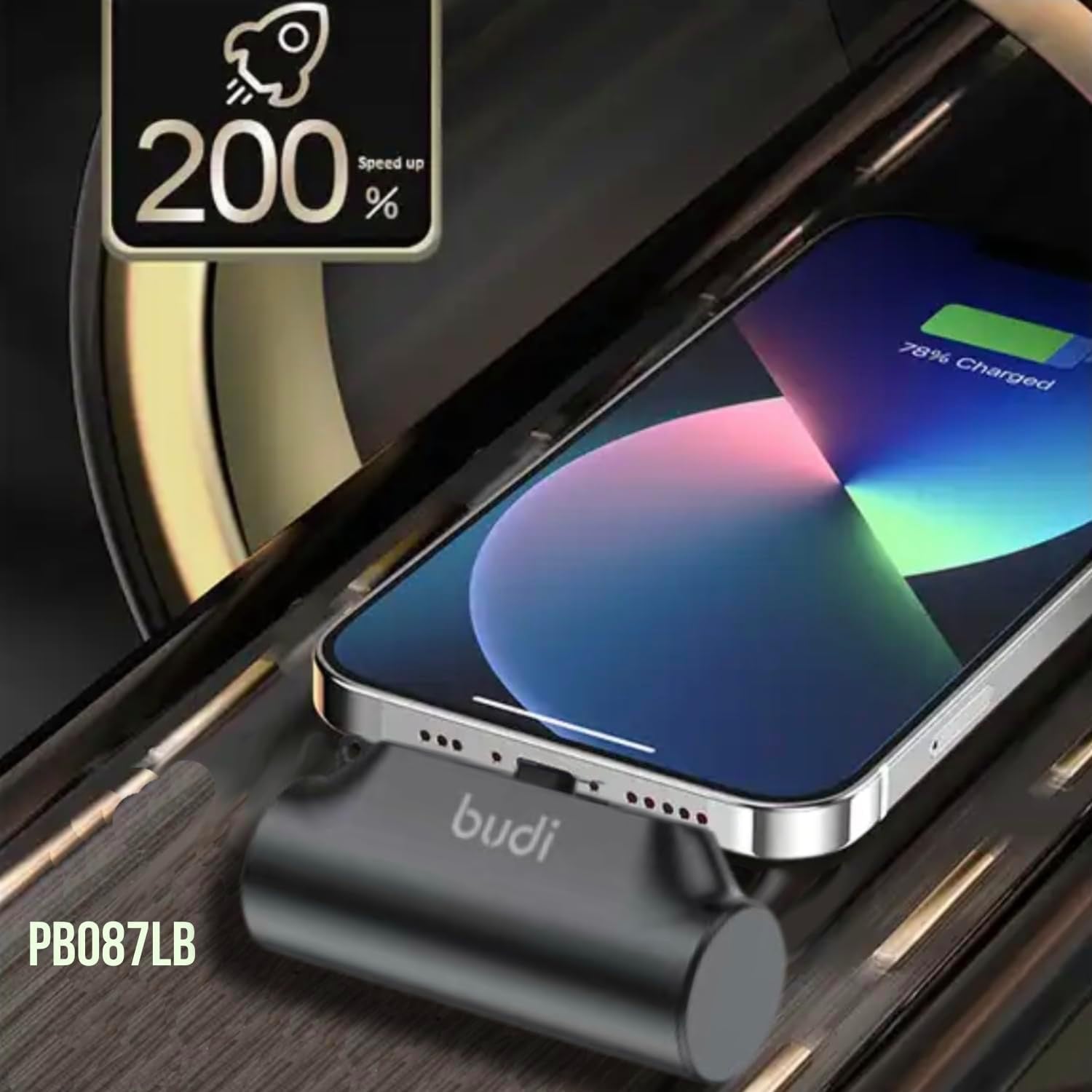 5000mAh Mini Power Bank – Fast Charge Portable Battery with Built-in 8-Pin Connector & Kickstand – Compact Travel Charger for Mobile Devices – Black