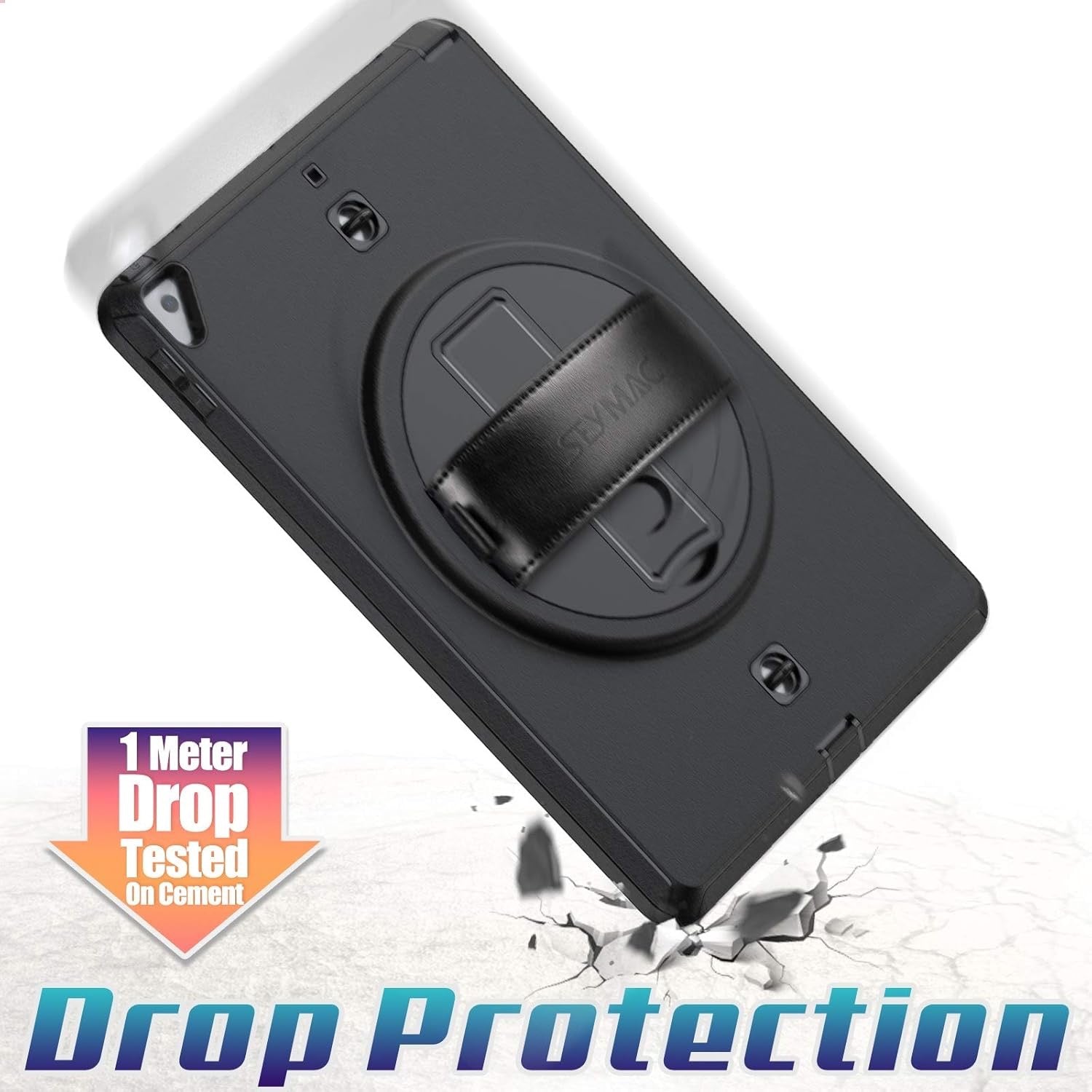 Rugged Case for iPad 9.7-inch with 360° Rotating Hand Strap, Kickstand, and Shoulder Strap