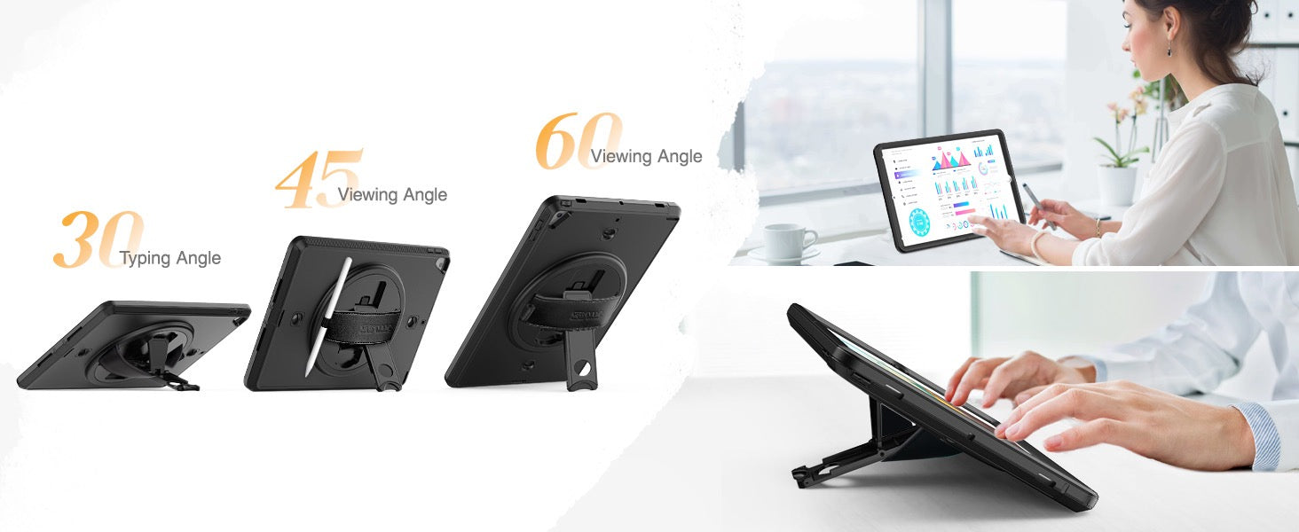Rugged Case for iPad 9.7-inch with 360° Rotating Hand Strap, Kickstand, and Shoulder Strap