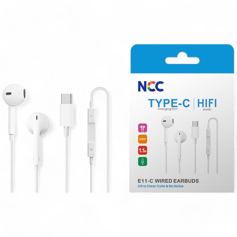 NCC Wired Earbuds (Type-C) – USB-C Connector, Stereo Sound, Built-In Mic
