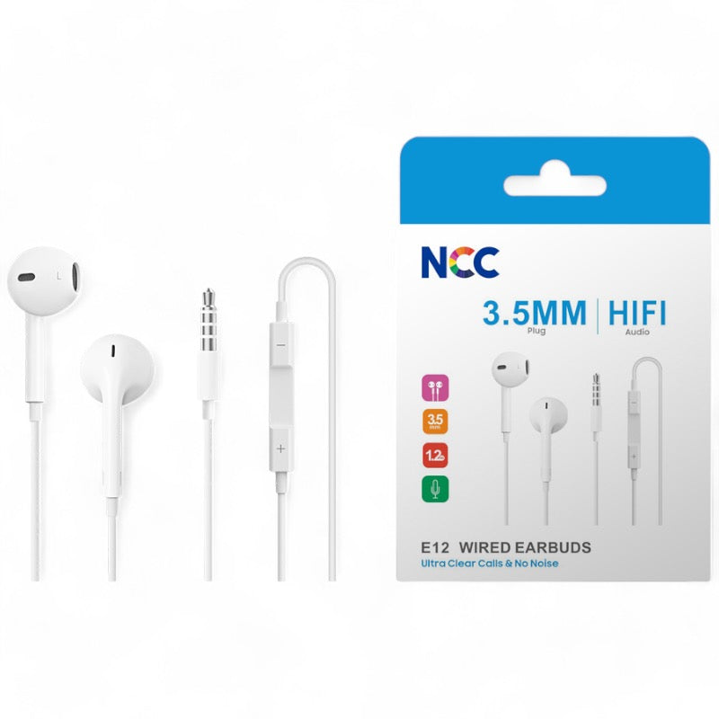 NCC Wired Earbuds (3.5mm) – Stereo Sound, Built-In Mic, Universal Compatibility
