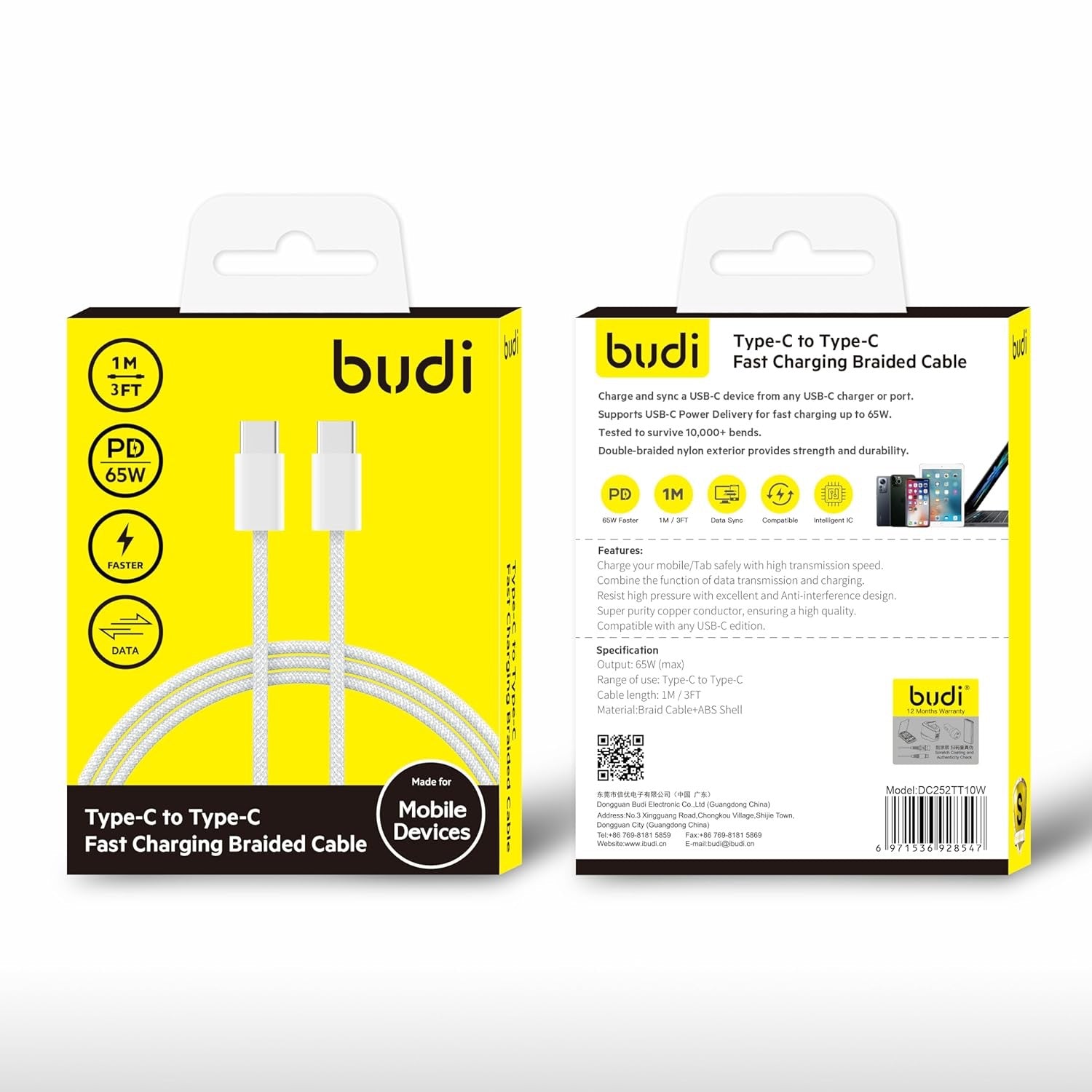 Type-C to Type-C Braided 1M Fast Charging Cable – USB-C Power Delivery Cord