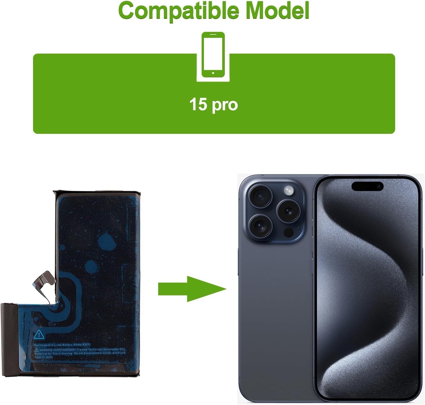 XKIN iPhone 15 Pro Battery Replacement – 3274mAh Li-ion Polymer | OEM-Compatible High-Capacity 0-Cycle Cell