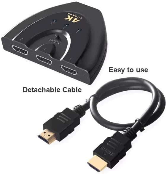 3x1 HDMI Pigtail Switch – 3-In 1-Out Smart Selector, 4K & 1080p
