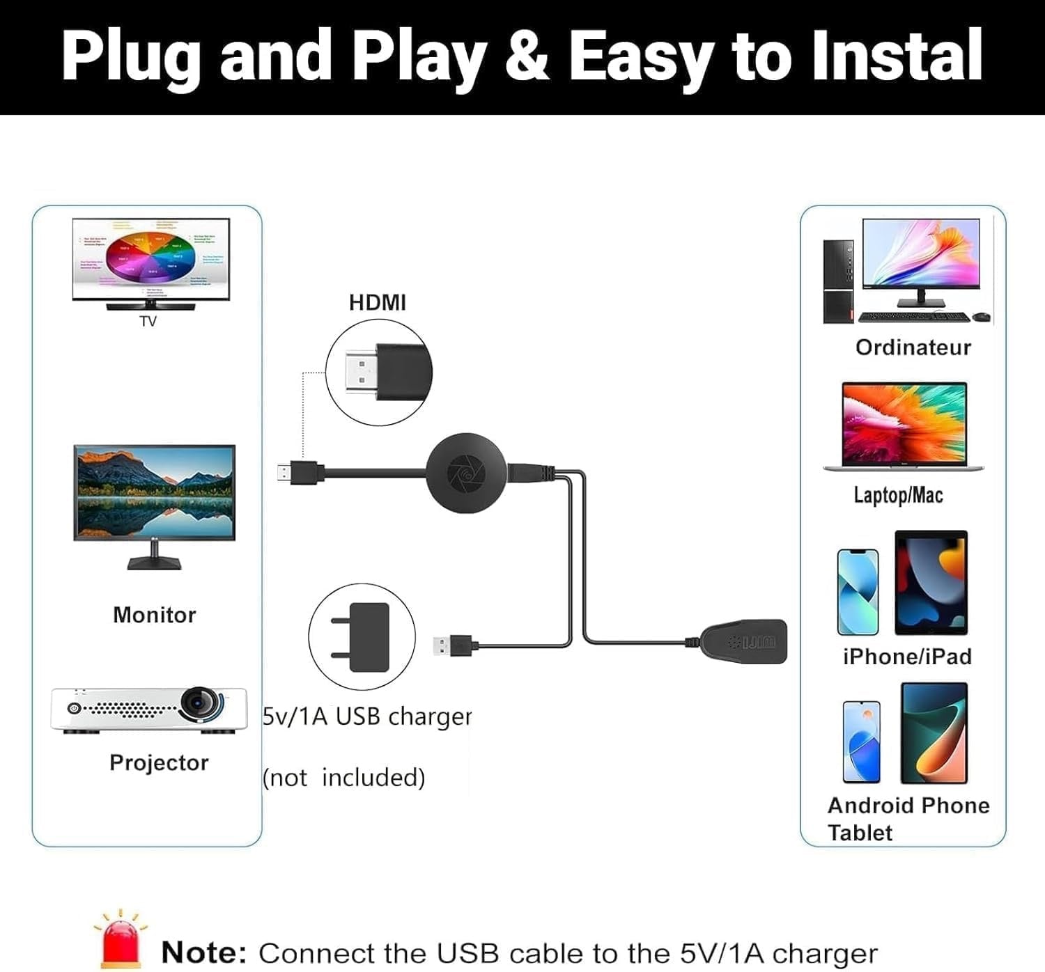 Chromecast TV Streaming Device – Full HD 1080p, Wi-Fi, Android & iOS Compatible