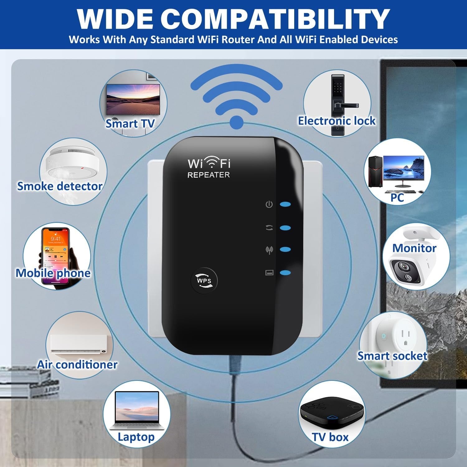 Wireless-N WiFi Repeater – 2.4GHz Range Extender, WPA2 Secure, Plug & Play
