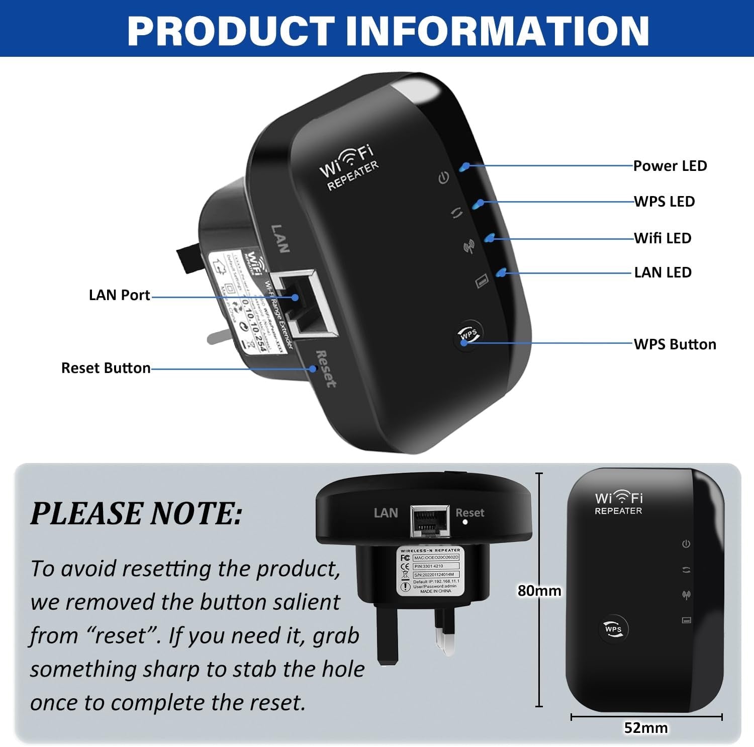 Wireless-N WiFi Repeater – 2.4GHz Range Extender, WPA2 Secure, Plug & Play