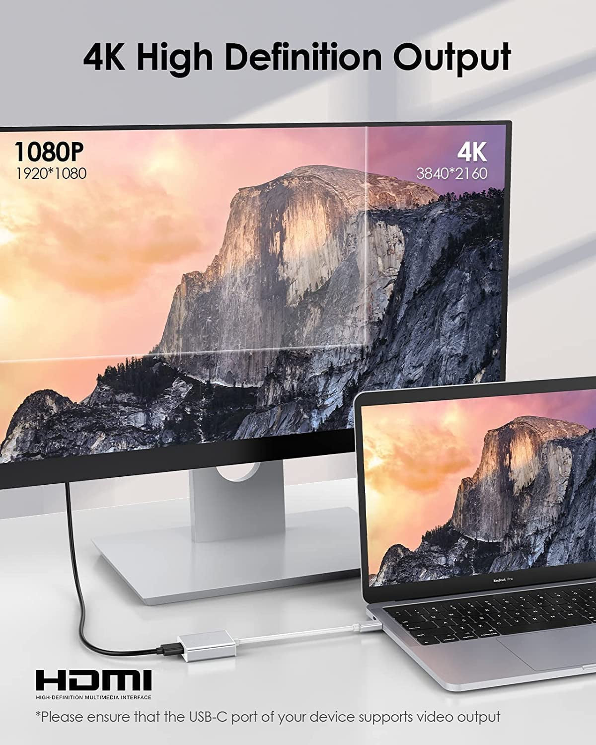 HDMI to Type-C Adapter – 4K UHD Video Converter for USB-C Displays