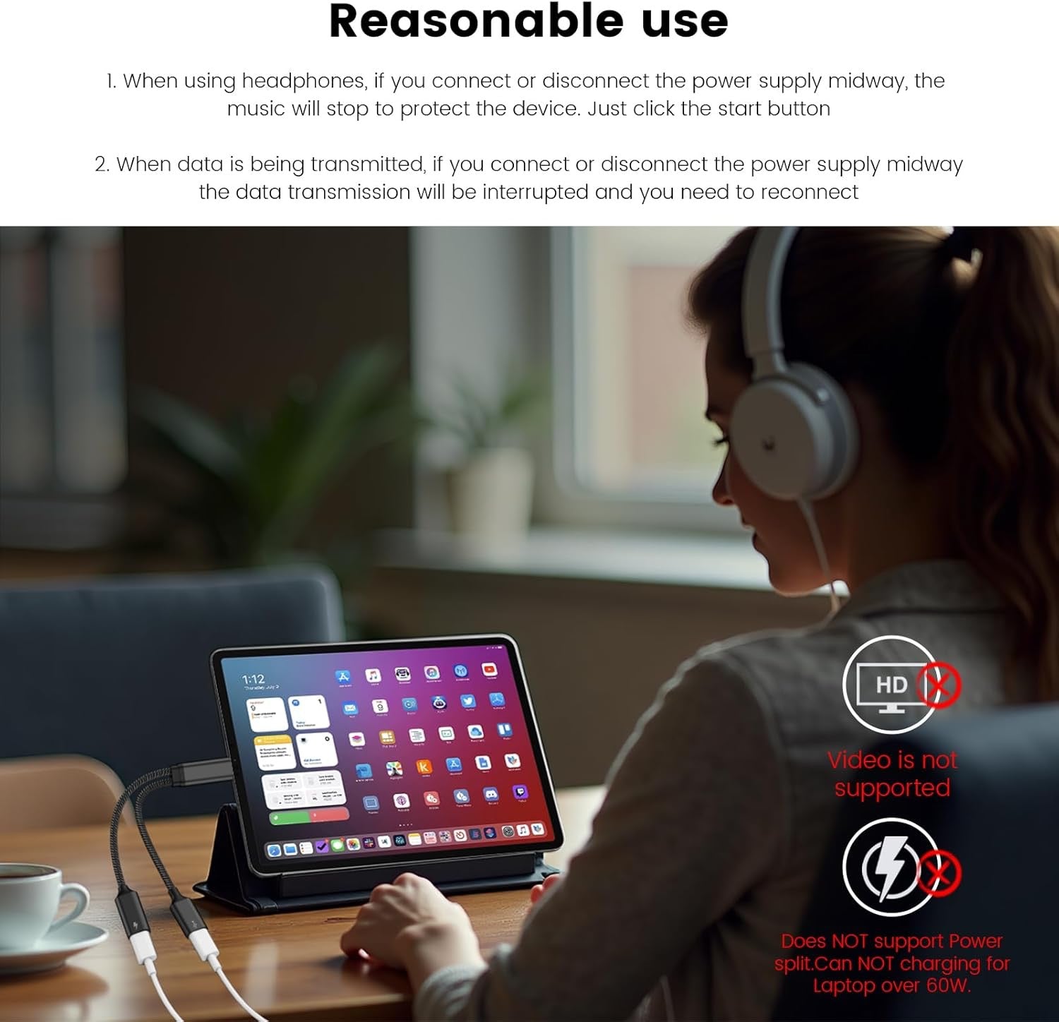 2-in-1 Type-C + Type-C Adapter – Dual USB-C Charging & Audio Support