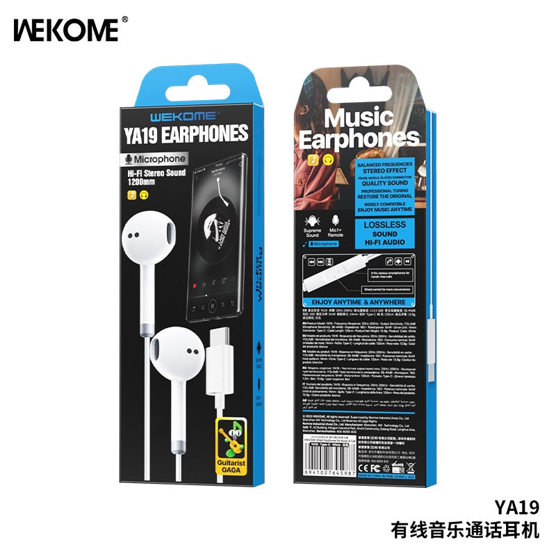 WEKOME YA19 Wired USB-C Earphones – High Clarity Sound & Inline Controls